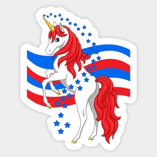 Red White Blue Patriotic American Unicorn Sticker